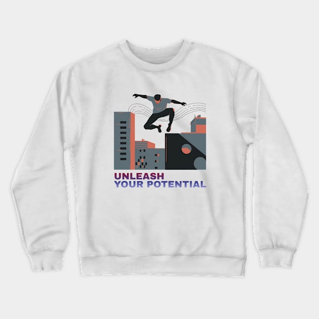 Parkour Potential Unleashed - Aesthetic Guy Doing Parkour Illustration Crewneck Sweatshirt by Tecnofa